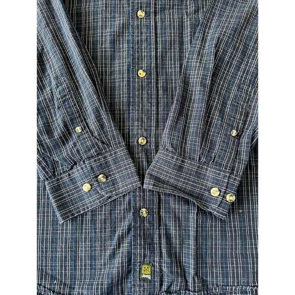 JEEP‎ Logo Chrysler Shirt Men's L Blue/gray Long Sleeve Plaid Button Down Large - Picture 4 of 11
